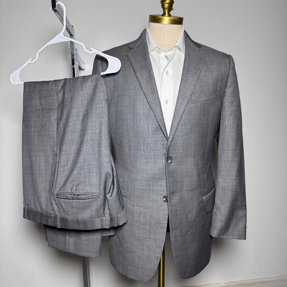 Joseph Abboud Suit Mens 40L W35 Gray Solid Wool Tollegno 1900 Italian Fabric